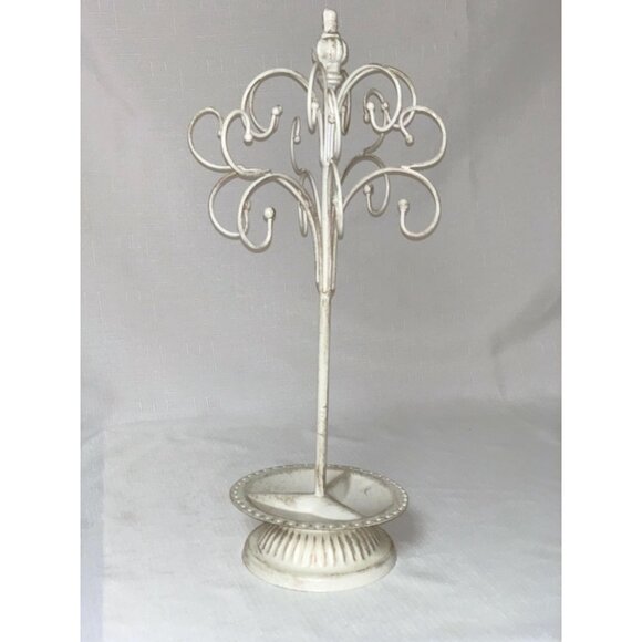 White Metal Jewelry Tree Holder With Accent & Swirl Design - Picture 1 of 8